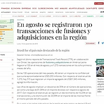 En agosto se registraron 130 transacciones de fusiones y adquisiciones en la regin